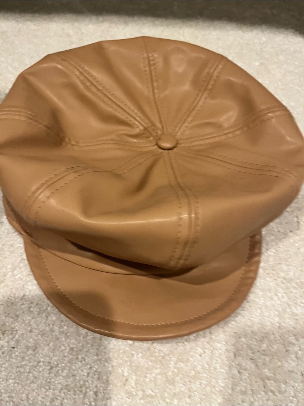 True Religion Tan Faux-Leather Newsboy Cap